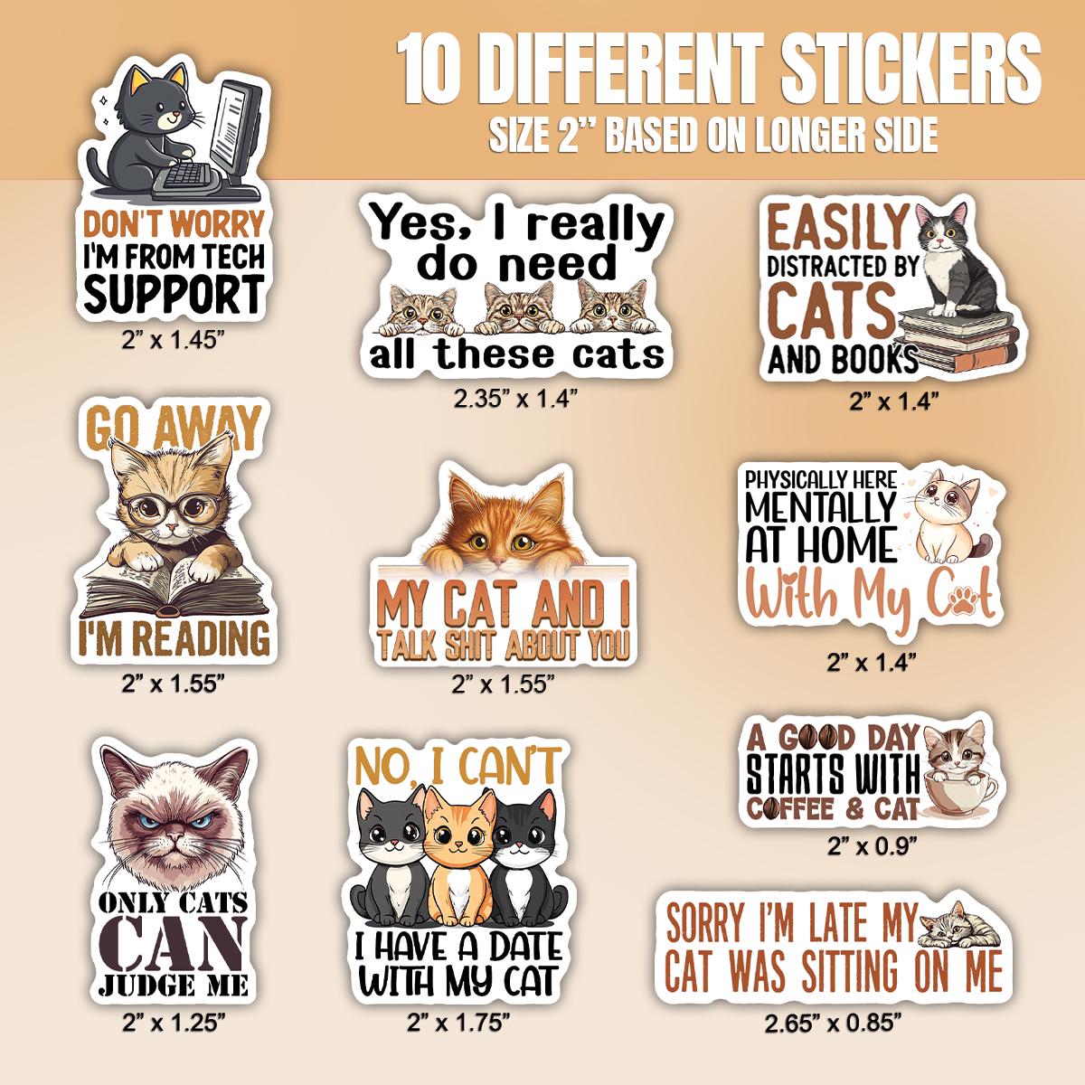 Comfortable Cat Sticker 10pcs Cute Cat Stickers Pack, Cute Cat Lover Gift, Cat Mom Sticker, Cat ...