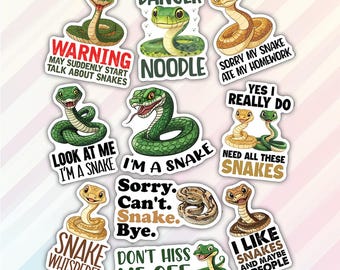 10pcs Snake Stickers Pack, Bold Snake Sticker, Edgy Snake Sticker, Kawaii Reptile Snake Stickers, Kawaii Reptile Sticker, Reptiles Lover