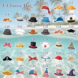 Puede incluir: Imagen con una variedad de sombreros: bandana roja, sombrero de sol amarillo, bomb&iacute;n negro, gorra de b&eacute;isbol azul, birrete de graduaci&oacute;n, gorro de chef, sombrero de vaquero, chistera, gorro de enfermera, gorro de Pap&aacute; Noel y sombrero de bruja.