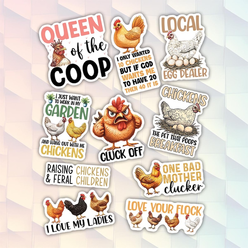 10pcs Chicken Stickers Pack, Kawaii Chicken Decal, Cluck-tastic Chicken ...
