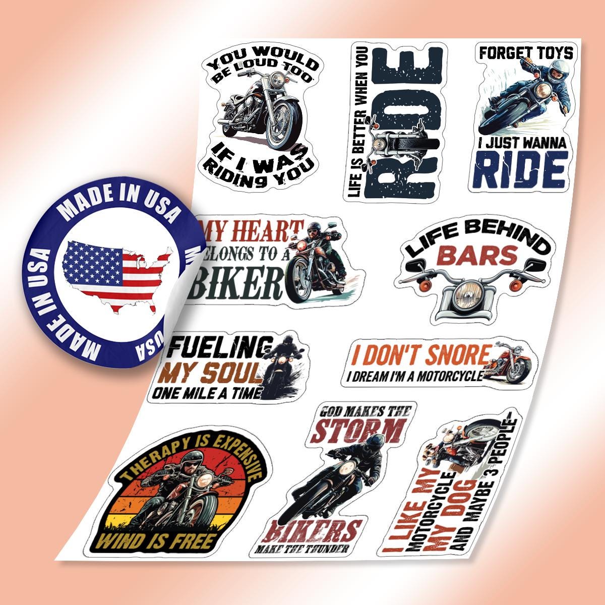 Biker Sticker Pack – Motorcycle Decals, Waterproof Vinyl, 10pcs - Etsy