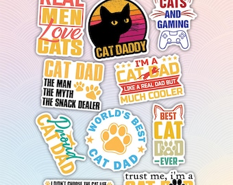 10pcs Cat Stickers Pack, Cat Mom Sticker, Cat Dad Sticker, Kawaii Cat Sticker For Lover, Cat Enthusiast Stickers, Cute Pet, Kawaii Pet Decal