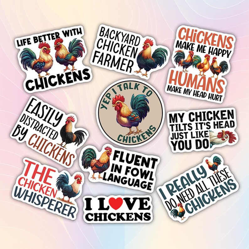 10pcs Chicken Stickers Pack, Kawaii Chicken Decal, Cluck-tastic Chicken ...