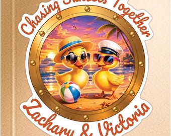 Personalized Couple Cruise Duck Magnet, Animal Porthole Design, Chasing Sunsets Together Keepsake