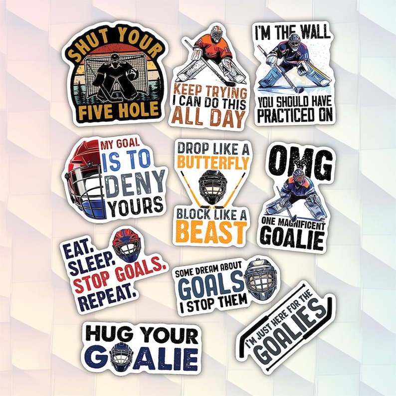 10pcs Hockey Goalie Stickers Pack, Hockey Goalie Stickers, Unique Goalie Stickers, Funny Hockey Goalie Stickers For Kindle, Laptop, Tumbler image 1