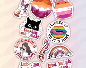 10pcs Lesbian Stickers Pack, LGBTQ+ Pride Sticker, LGBT Lesbian Pride, Lesbian Flag, Rainbow Strong, Pride is Power, LGBTQ+ Rights Stickers