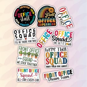 10pcs Front Office Stickers Pack, Front Office Crew, Office Support, Office Squad, Office Humor, Business And Career, Professional Decor image 1