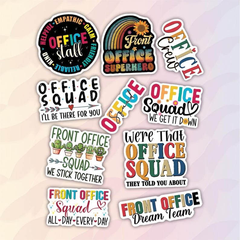 10pcs Front Office Stickers Pack, Front Office Crew, Office Support, Office Squad, Office Humor, Business And Career, Professional Decor image 1