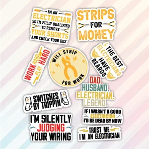 10pcs Electrician Sticker Pack – Electrical Engineer, Lineman, Electrician Life And Wiring Stickers, Blue Collar Profession Sticker