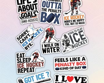 10pcs Ice Hockey Stickers Pack, Ice Hockey Lover Decal, Hockey Puck, Hockey Stick, Slick Ice Hockey Stickers, Winter Sport, Team Sport Decal