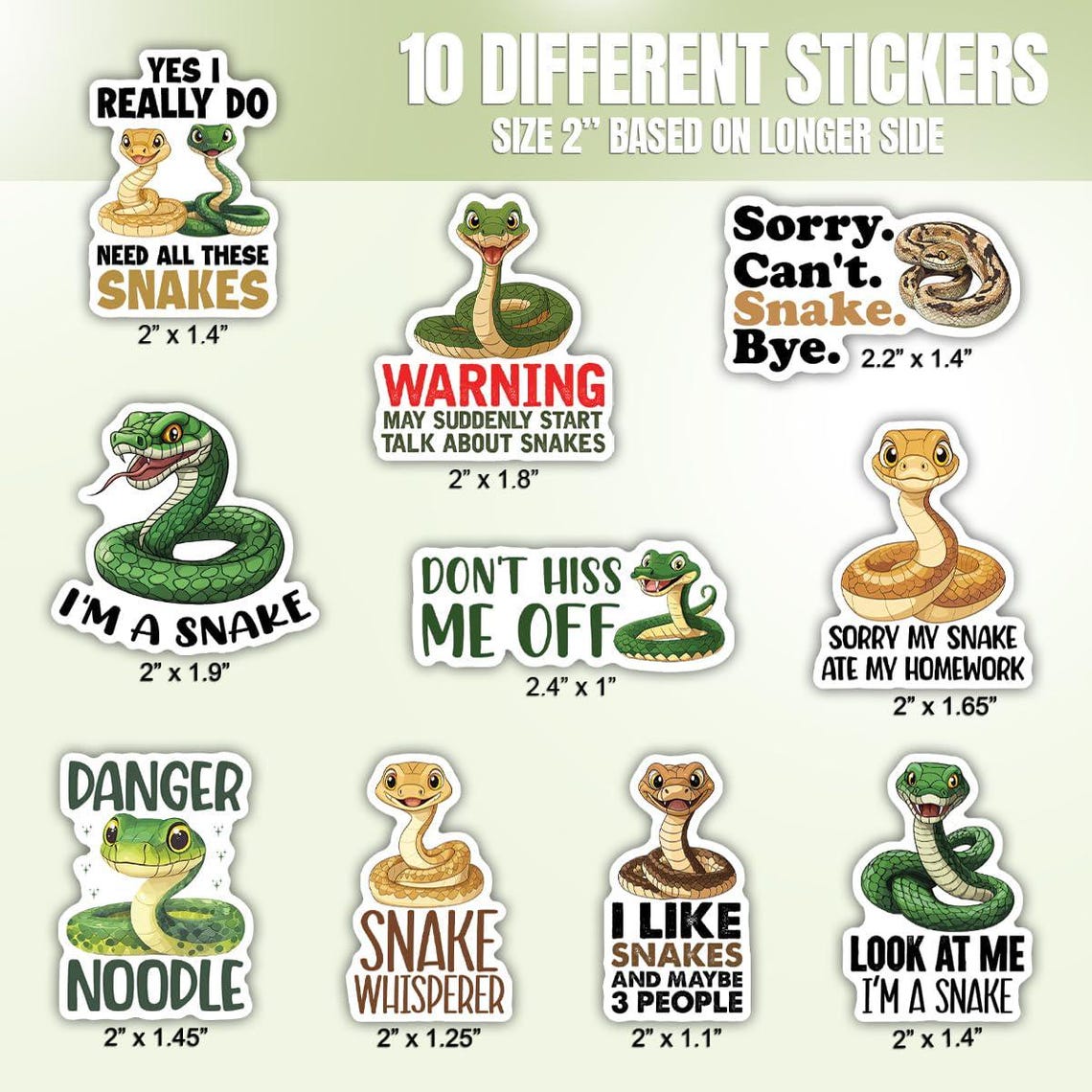10pcs Snake Stickers Pack, Bold Snake Sticker, Edgy Snake Sticker ...