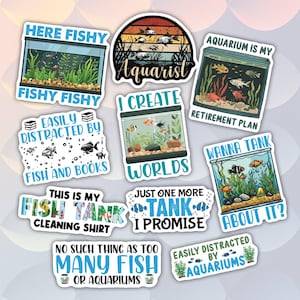 10pcs Fishkeeping Sticker Pack – Aquarium Fish Stickers, Aquascape Decor, Aquatic Life, Fish Tank Lover, Betta Fish, Aquarium Hobby Gift