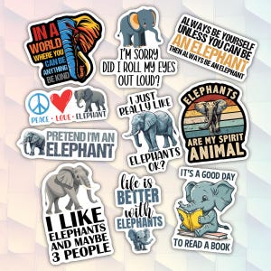 10pcs Elephant Stickers Pack, Adorable Elephant Stickers, Baby Elephant Stickers, Kawaii Wildlife Stickers, Wildlife Animal Sticker