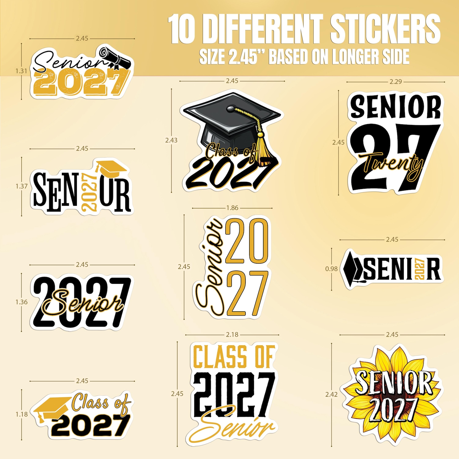 Senior 2027 Graduation Sticker Sheet, Class of 2027 Grad Vibes Decals ...