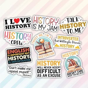 10pcs History Stickers Pack, Historical Sticker, History Teacher, Historical Quotes Stickers, History Buff Decal, History Enthusiast Sticker