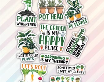 10pcs Gardening Stickers Pack, Plant Pot Stickers, Botanical Garden, Plant Care, Plant Whisperer Sticker, Pots Sticker, Botanical sticker