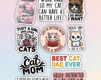 10pcs Cute Cat Stickers Pack, Cute Cat Lover Gift, Cat Mom Sticker, Cat Enthusiast Stickers, Kawaii Cat Stickers, Cute Pet, Kawaii Pet Decal