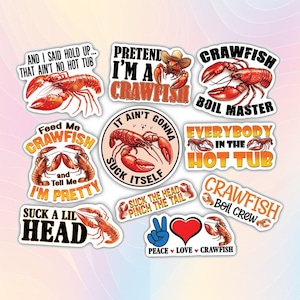 10pcs Crawfish Stickers Pack, Crawfish Queen, Crawdad Lover Gift, Crawfish Boil Sticker, Cajun Culture Decor, Seafood Fun, Louisiana Vibes