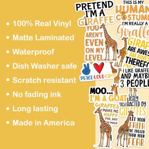 10pcs Giraffe Stickers, Cute Giraffe Lover Gifts, Peace-Love-Giraffes Sticker, Funny Giraffe Sticker, Ruminant Mammals, Ruminant Sticker image 3