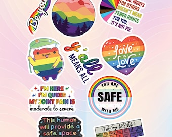 10pcs LGBTQ+ Pride Stickers Pack, Rainbow Pride Stickers, Love Is Love Sticker, Pride is Power Decal, Rainbow Strong, LGBTQ+ Rights Stickers