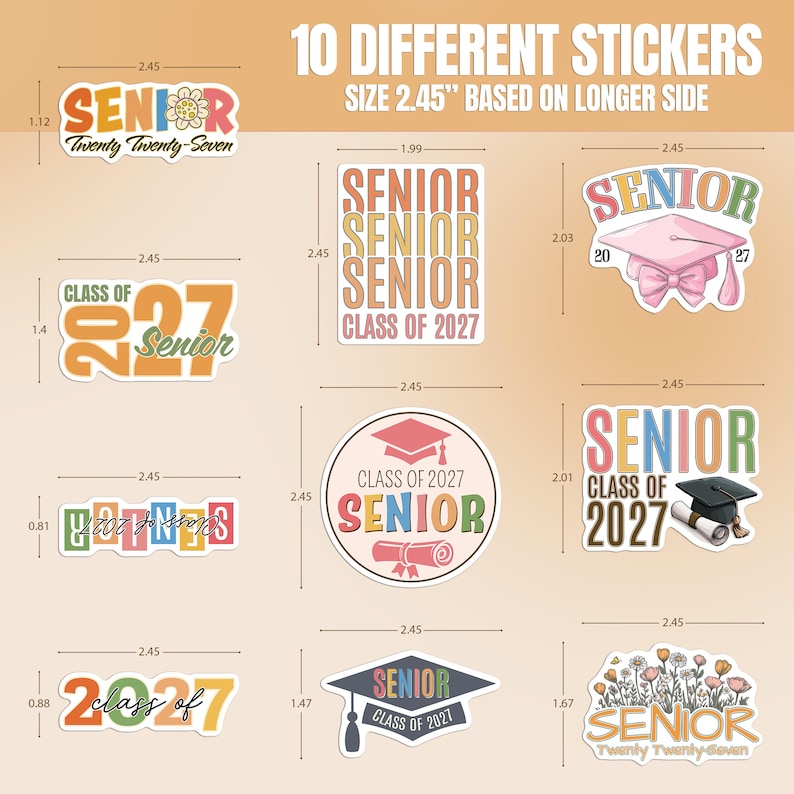 Senior 2027 Graduation Sticker Sheet, Class of 2027 Decals, Grad Cap ...