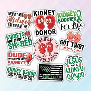 10pcs Kidney Donor Sticker Pack – Kidney Disease Awareness, Kidney Warrior, Kidney Buddies for Life, Donate Life Stickers for Kidney Month