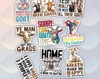 10pcs Goat Sticker Pack – Cute Kawaii Goat Stickers, Baby Goat Decals, Cool Goat Gifts for Goat Lovers, Farm Animal Stickers, Goats for Kids