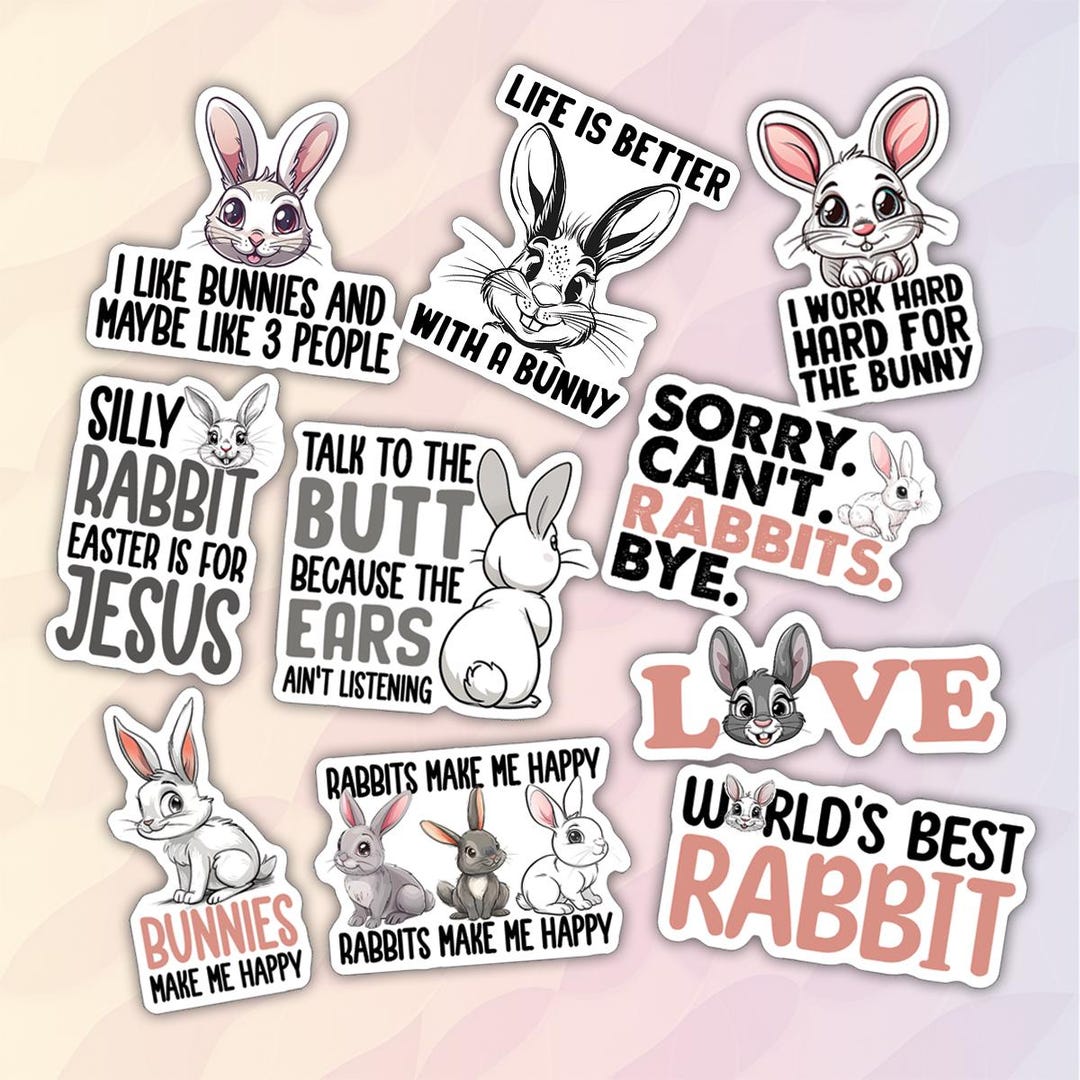 10pcs Rabbit Stickers Pack, Kawaii Rabbit Decal, Bunny Rabbit, Cute ...
