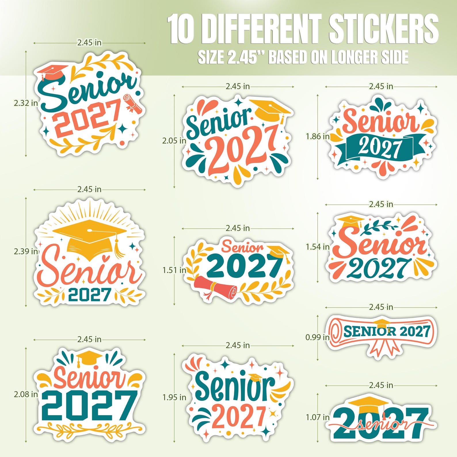 Senior 2027 Graduation Sticker Sheet, Class of 2027 Grad Vibes Decals ...