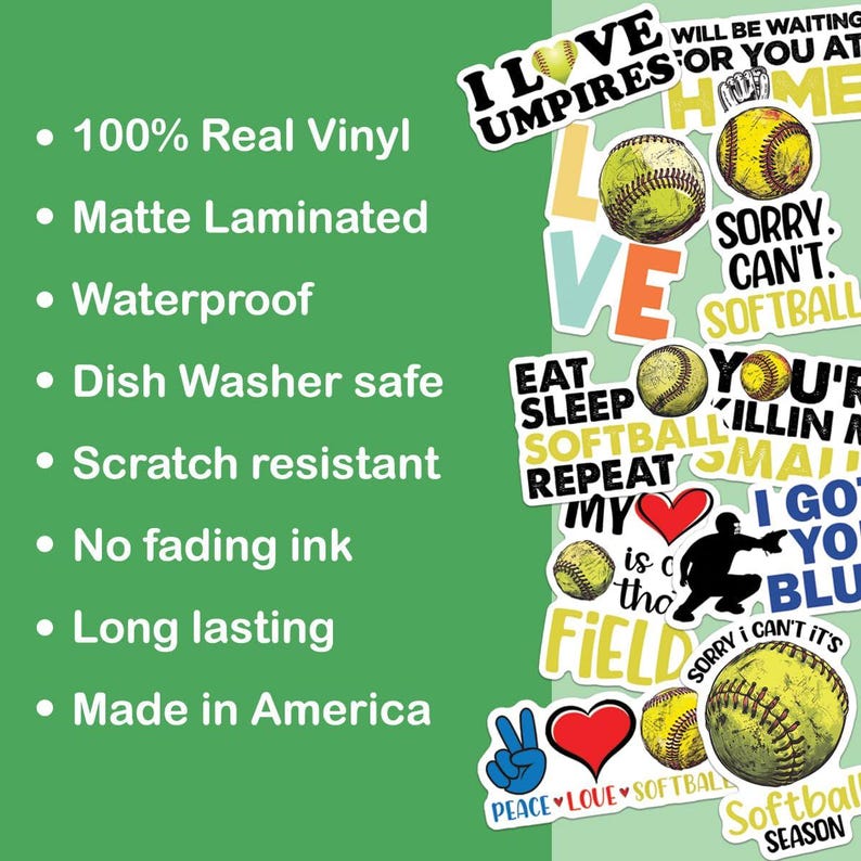 Sofball Ribbon Sticker 10pcs Softball Stickers Pack, Motivational Softball Stickers ...