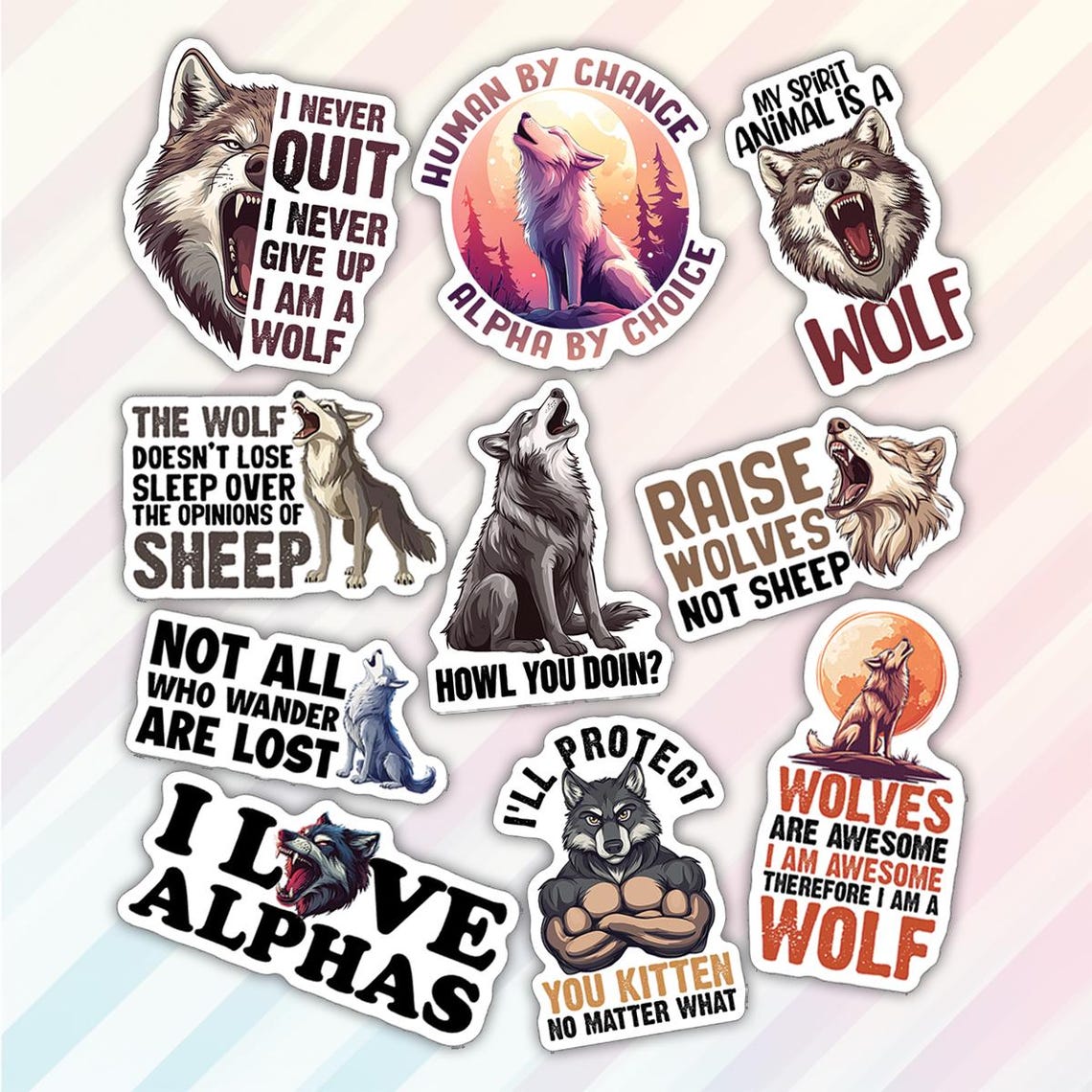 Wolf Shadow Sticker 10pcs Wolf Sticker Pack, Alpha Wolf Decals, Wilderness Wolves, Spirit ...