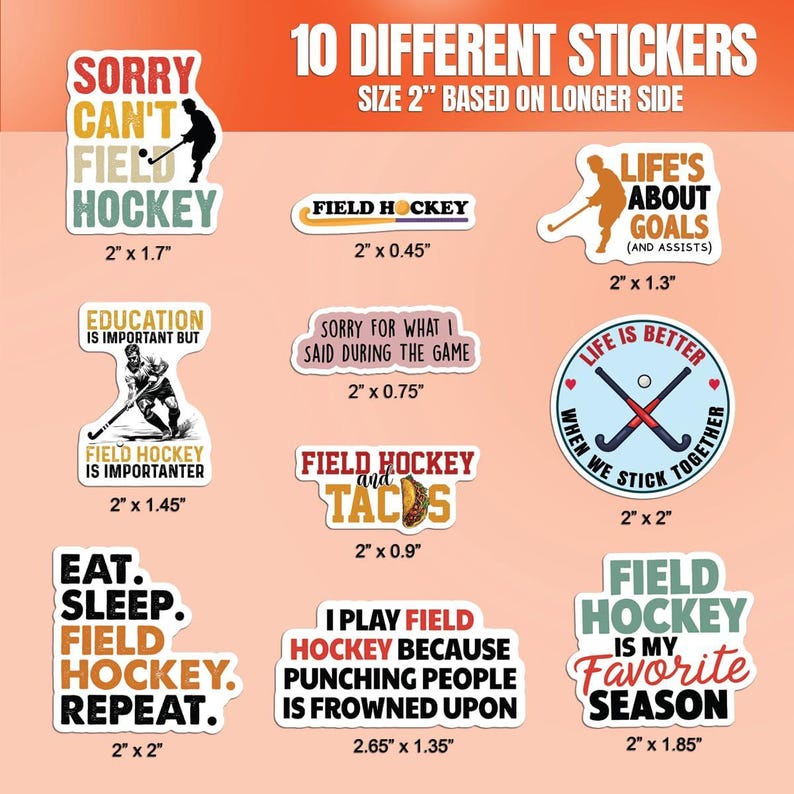 10pcs Field Hockey Stickers Pack, Field Hockey Ball Sticker, Gift for ...