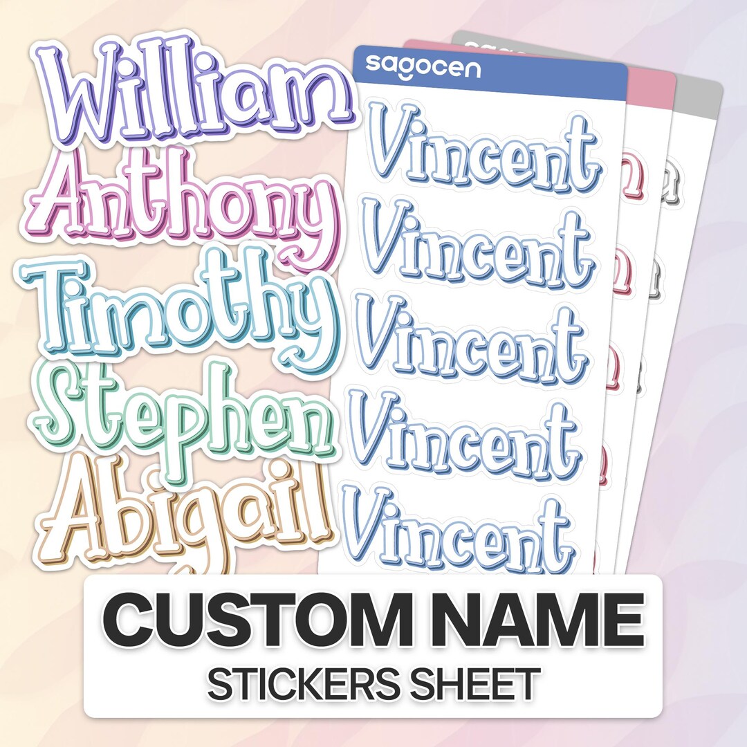 Personalized Name Sticker Sheet 5", Vibrant Custom Name Labels, Stylish ...