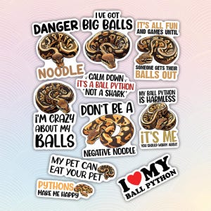 10pcs Ball Python Stickers Pack, Cool Ball Python For Lover, Unique Ball Python Sticker, Kawaii Reptiles Sticker, Reptiles Lover