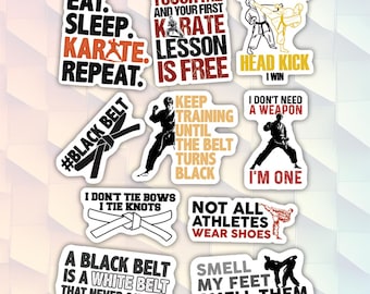 Paquete de 10 pegatinas de karate, pegatinas de karate, pegatinas de karate, pegatinas de artes marciales mixtas, pegatinas de MMA