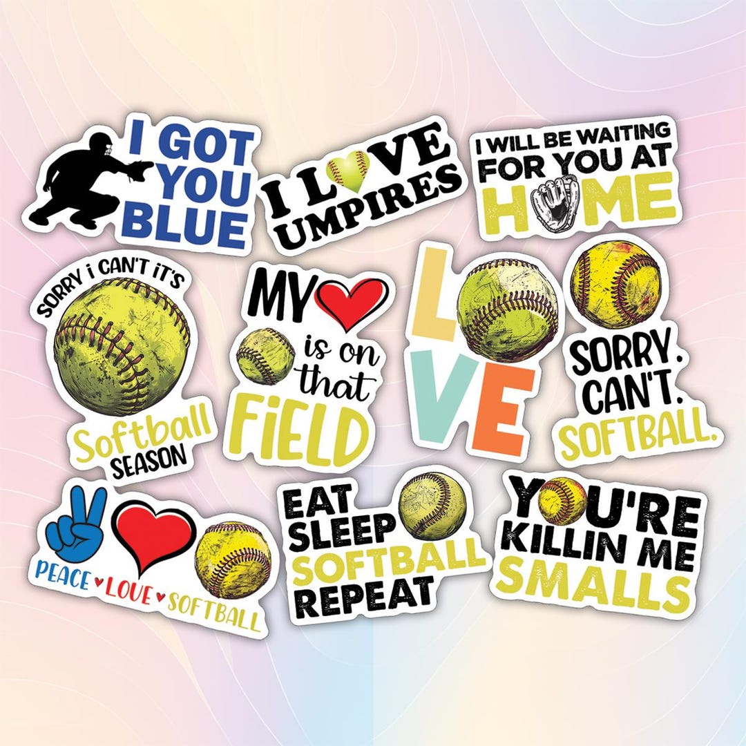 Sofball Ribbon Sticker 10pcs Softball Stickers Pack, Motivational Softball Stickers ...