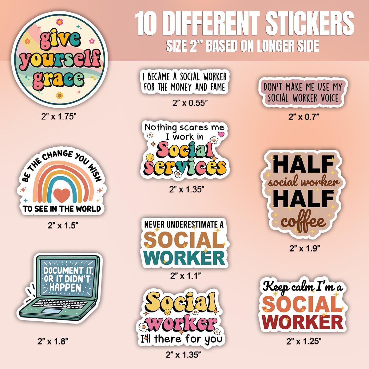 Ssw Sticker 10pcs Social Worker Sticker, Social Worker Gift, Motivational ...