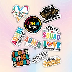 10pcs Administrative Assistant Sticker Pack: Office Magician, Spreadsheet Sorcerer, Office Hero, Admin Pride, Administrative Wizard Stickers