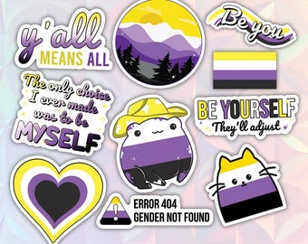 10pcs Nonbinary Stickers Pack, LGBTQ+ Pride Stickers,  LGBT Non-Binary Pride Stickers, Nonbinary Rights Sticker, LGBTQ+ Rights Sticker