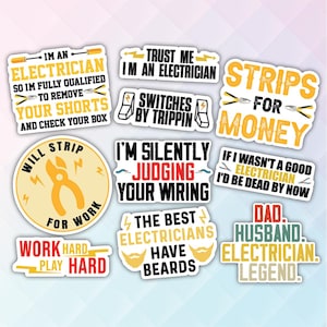 10pcs Electrician Sticker Pack – Electrical Engineer, Lineman, Electrician Life And Wiring Stickers, Blue Collar Profession Sticker