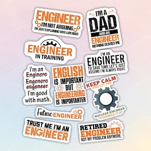 10pcs Engineer Sticker Pack – Mechanical Engineer, Electrician And Science Stickers, Engineer Life Decals, Gifts for Grads And Interns