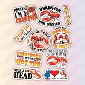 10pcs Crawfish Stickers Pack, Crawfish Queen, Crawdad Lover Gift, Crawfish Boil Sticker, Cajun Culture Decor, Seafood Fun, Louisiana Vibes Crawfish