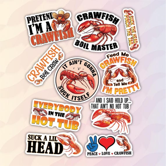 10pcs Crawfish Stickers Pack, Crawfish Queen, Crawdad Lover Gift, Crawfish Boil Sticker, Cajun Culture Decor, Seafood Fun, Louisiana Vibes