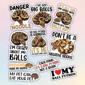 10pcs Ball Python Stickers Pack, Cool Ball Python For Lover, Unique Ball Python Sticker, Kawaii Reptiles Sticker, Reptiles Lover