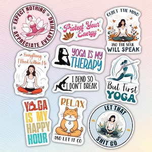 Lot de 10 autocollants de yoga, autocollants de méditation, autocollants motivants, inspirants, autocollants d'affirmation positive pour Kindle, ordinateur portable, gobelet