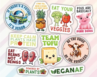 10pcs Vegan Stickers Pack, Vegetarian Sticker, Veganism Stickers, Vegetable Plant, Vegan Life, Vegan Advocate, Veggie Lovers, Veganism