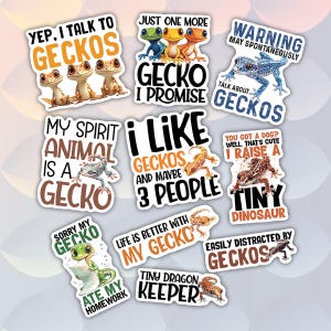 10pcs Gecko Stickers Pack, Kawaii Gecko Stickers, Cute Repitle Animal Decal, Gecko Lover Stickers, Kawaii Reptiles Sticker, Reptiles Lover