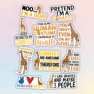 10pcs Giraffe Stickers, Cute Giraffe Lover Gifts, Peace-Love-Giraffes Sticker, Funny Giraffe Sticker, Ruminant Mammals, Ruminant Sticker image 1