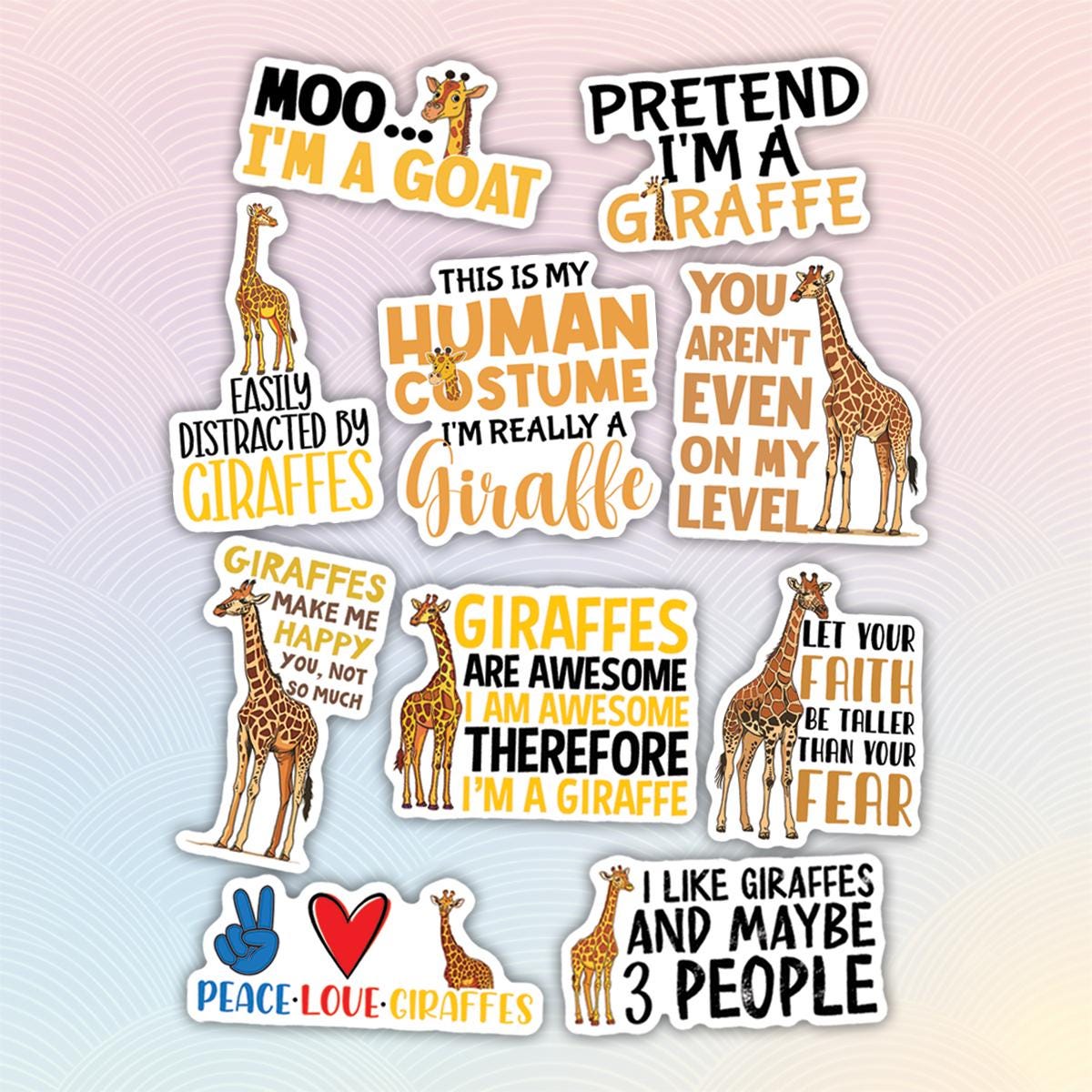 10pcs Giraffe Stickers, Cute Giraffe Lover Gifts, Peace-love-giraffes ...