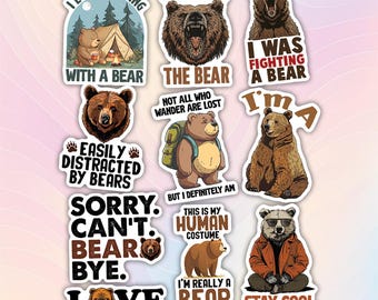 10pcs Bear Stickers Pack, Cute Bear, Camping With Bear, Bear Collector Gift, Bear Enthusiast, Bear Paw, Teddy Bear Sticker, Wildlife Sticker